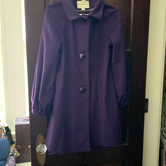 Banana Republic purple wool coat puff sleeves pockets large buttons. - Picture 8 of 8